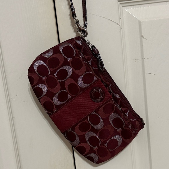 Coach Burgundy Signature Wristlet - Picture 1 of 5